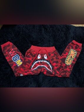 BAPE (A Bathing Ape) Red Color Camo Shark Sweatpants.